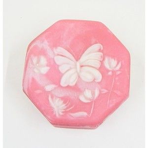 Incolay Pink Stone Butterfly Octagonal Trinket Vanity Dresser Box Signed Nemeth